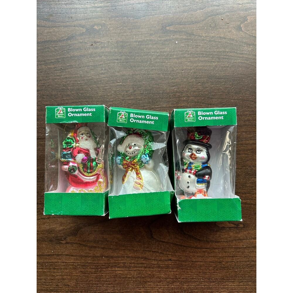 Vintage Christmas House glass hand blown Christmas ornaments Santa snowman